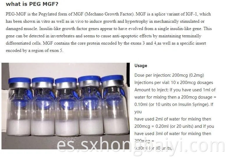2mg/5mg/vials péptido farmacéutico MGF PEG MGF para culturismo